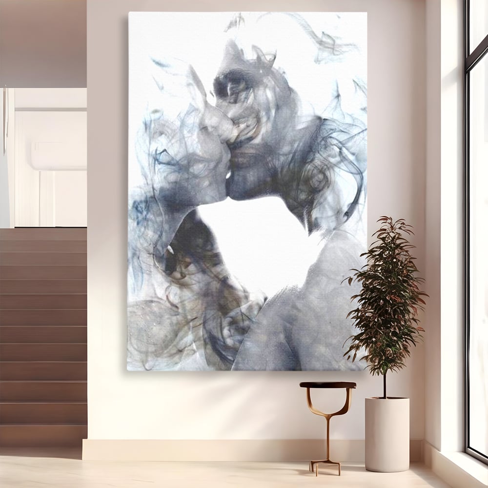 Tablou canvas cu tablou canvas cu siluete in fum, fara rama, pe sasiu de lemn